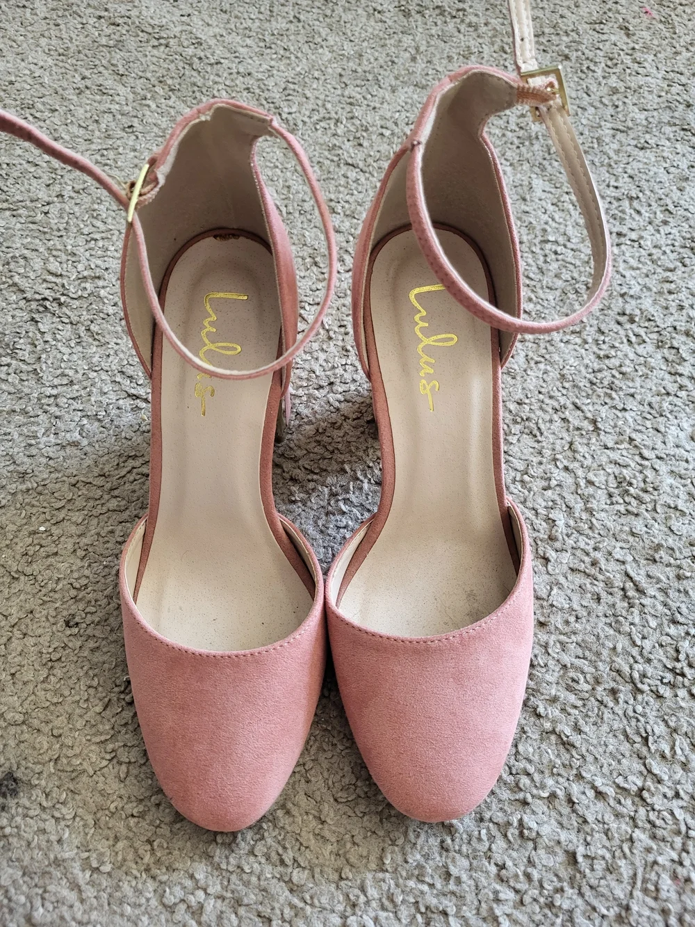 Lulu's Dusty Rose Suede Ankle-Strap Block Heels
